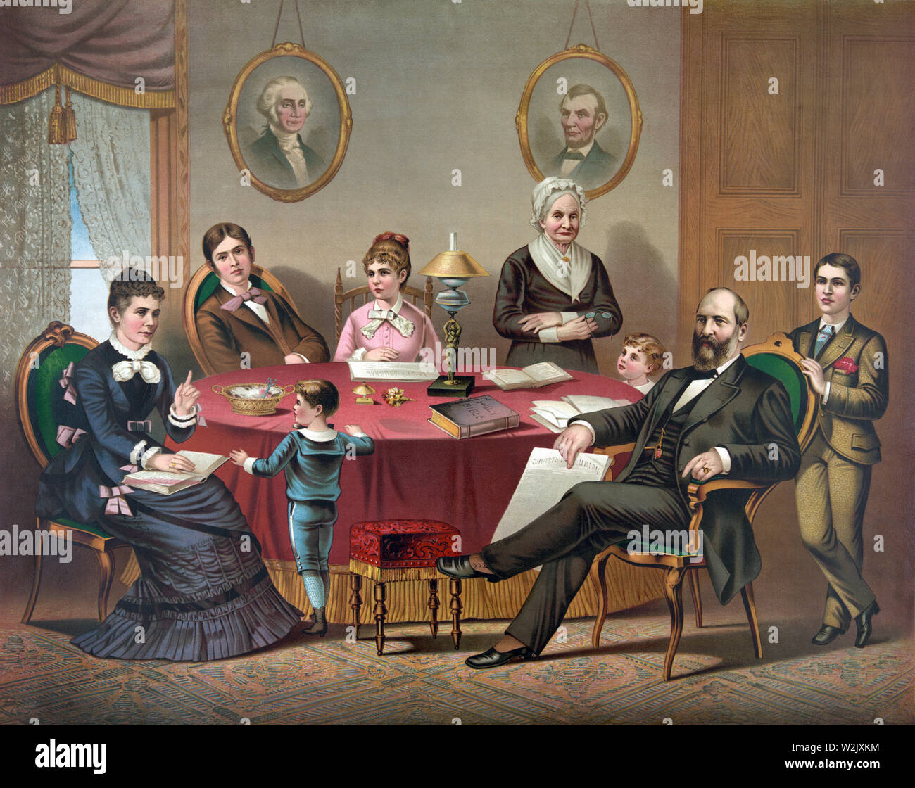 Le président James A. Garfield et Famille, Portrait en pied, lithographie, 1881 Banque D'Images