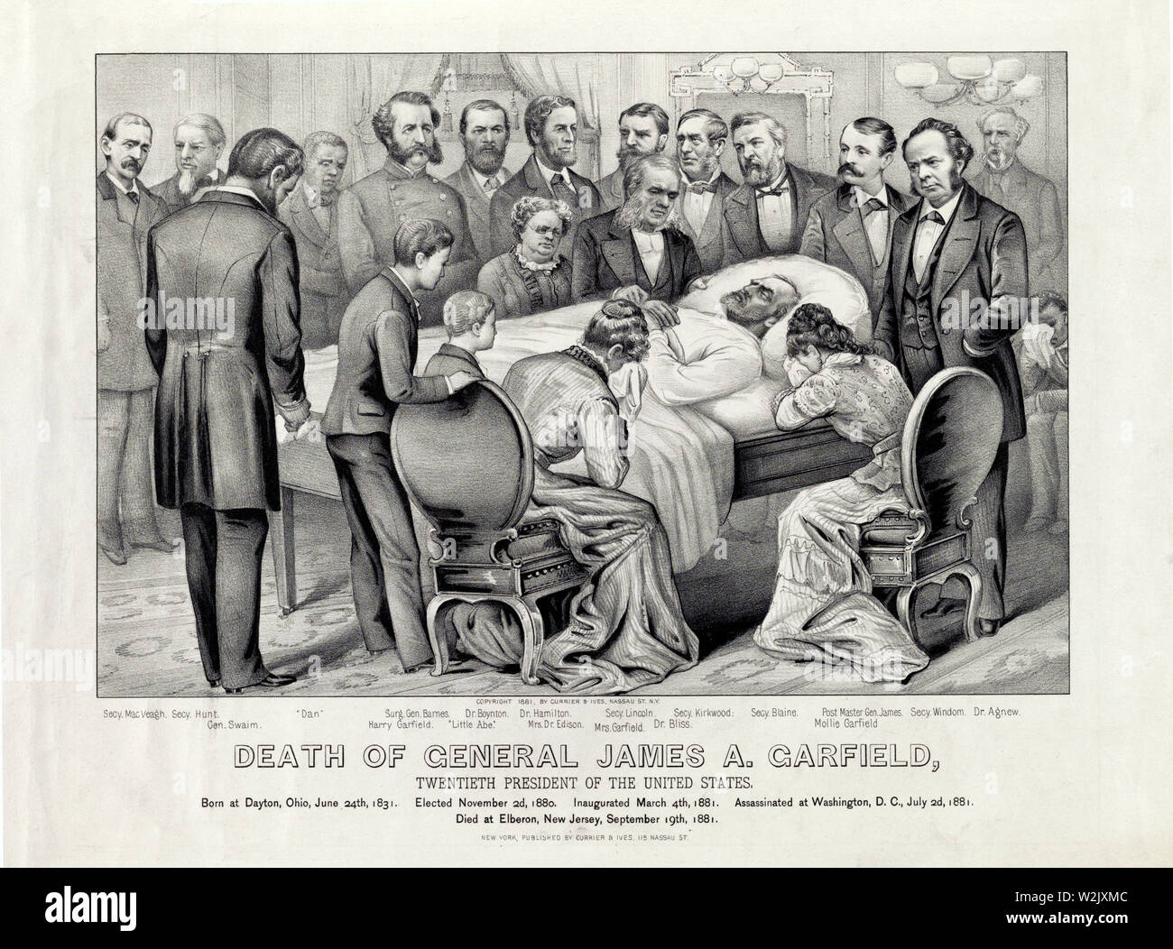 Mort du général James A. Garfield : vingtième Président des États-Unis, lithographie, Currier & Ives, 1881 Banque D'Images
