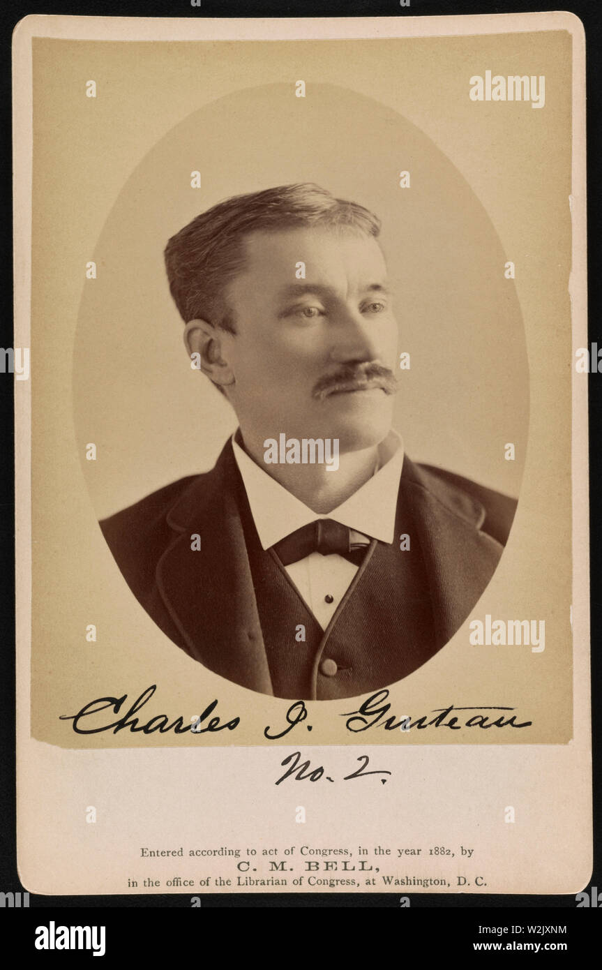 Charles J. Guiteau, assassin du président américain James A. Garfield, Head and shoulders Portrait pris en prison, Washington DC, USA, photo de Charles Bell Milton, le 6 février 1882 Banque D'Images