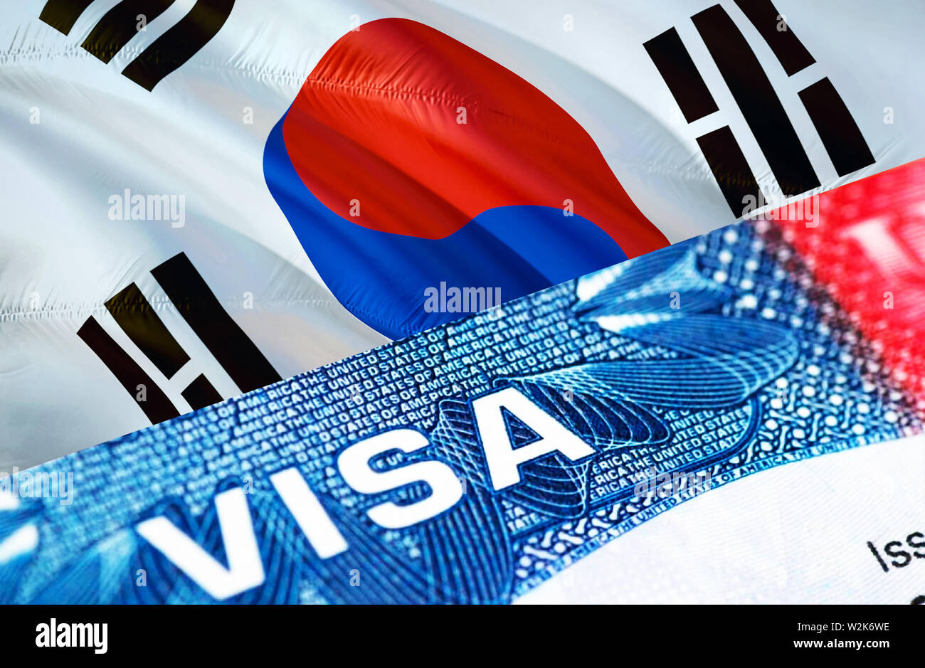Visa de la Corée du Sud dans le passeport, rendu 3D. Libre de Visa à la  Corée du Sud, l'accent sur le mot VISA. Corée du Sud voyage passeport visa  en- fermer
