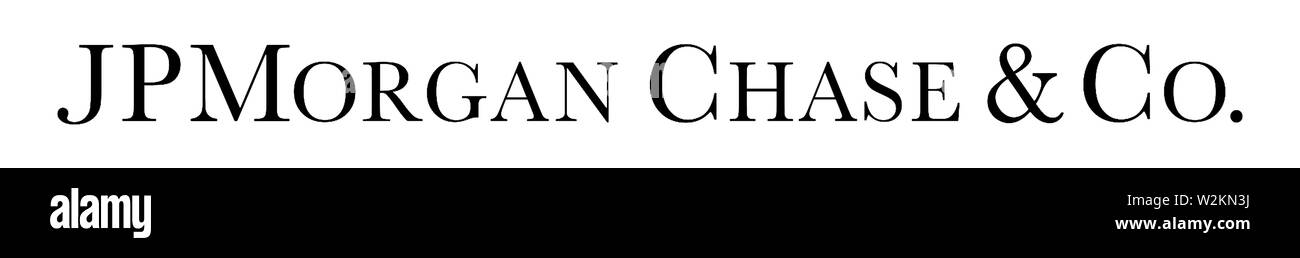 Logo de la banque américaine JP Morgan Chase & Co .avec le siège à New York - USA. Banque D'Images