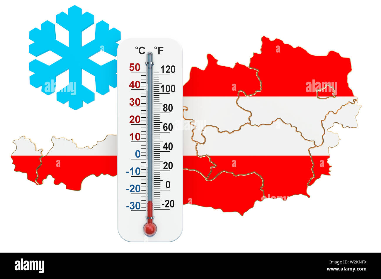 Le froid extrême en Autriche concept. Le rendu 3D isolé sur fond blanc Banque D'Images