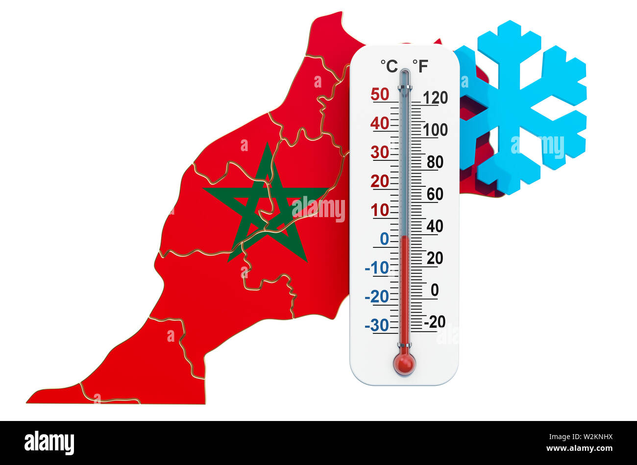 Le froid extrême au Maroc concept. Le rendu 3D isolé sur fond blanc Banque D'Images