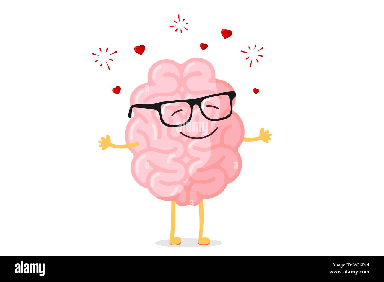 Cartoon smart heureux caractère du cerveau dans les verres tomber en amour. Organe du système nerveux central télévision drôle mascotte romantique vector illustration Illustration de Vecteur