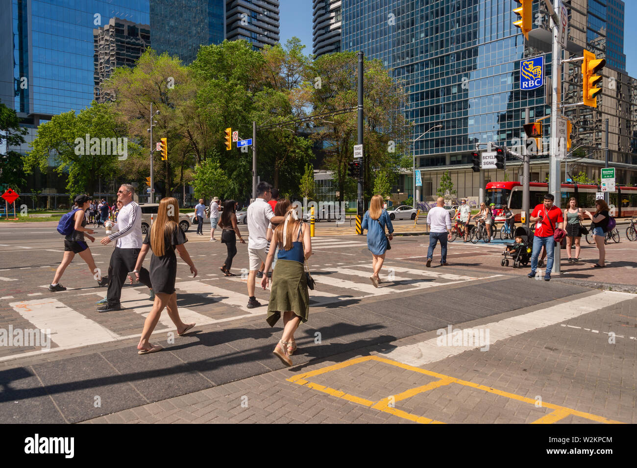 Toronto, Canada - 22 juin 2019 : une foule de personnes traversant la rue York, au centre-ville de Toronto Banque D'Images