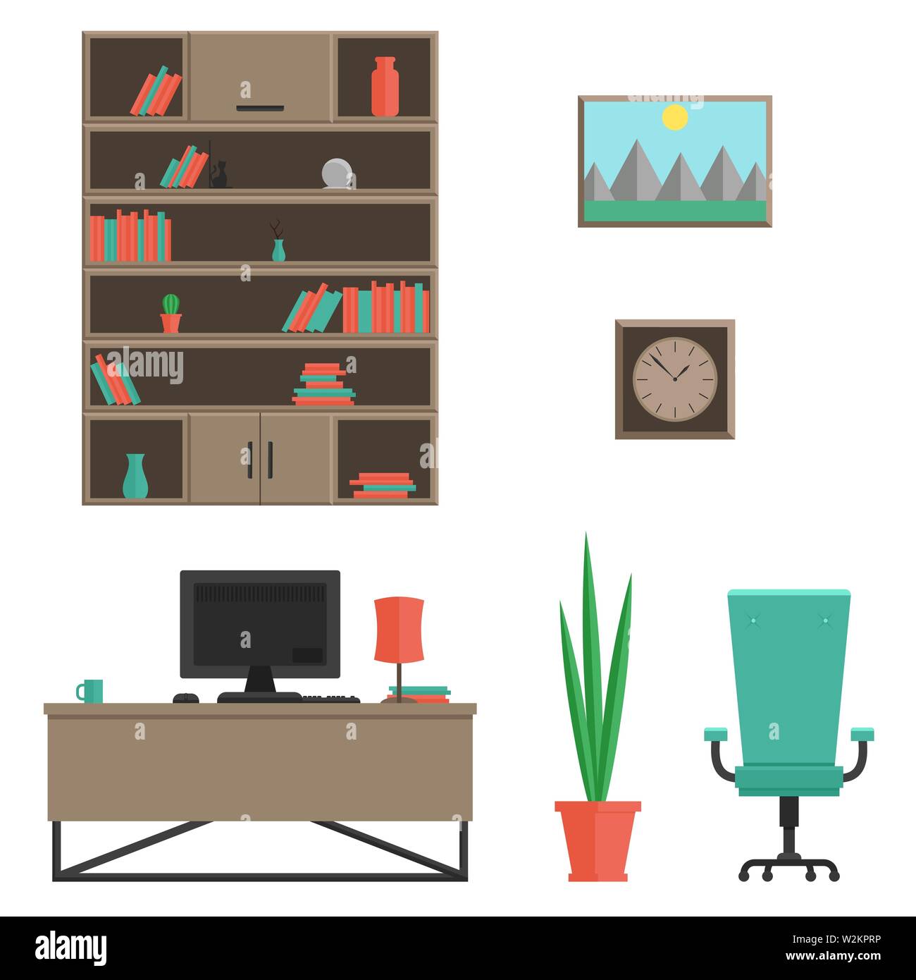 Un ensemble de meubles pour le cabinet en style moderne. Vector illustration télévision l'intérieur de la chambre Illustration de Vecteur