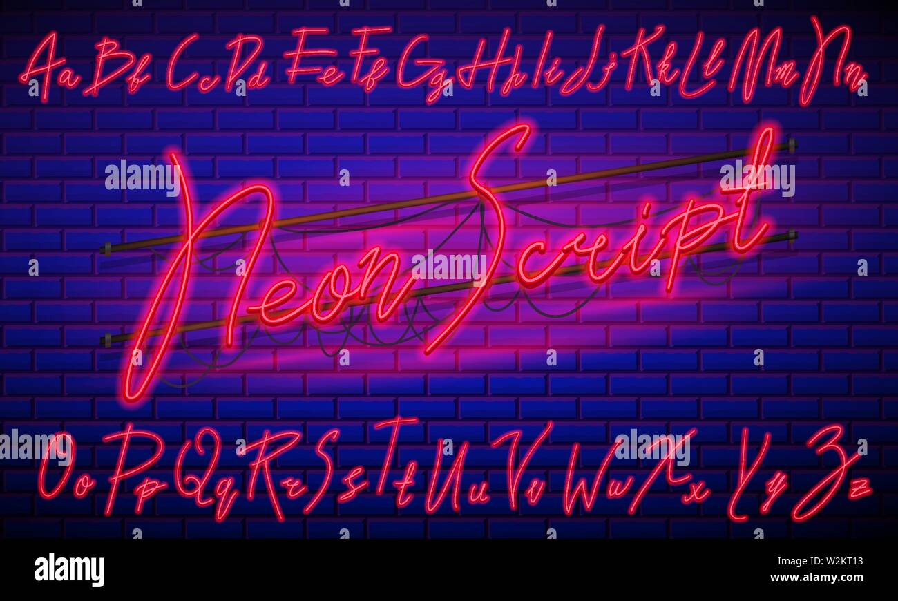 80 s blue purple retro font. Script futuriste, chrome lettres. Alphabet clair sur fond sombre. Symboles de la lumière de nuit show en club. Espace galaxie Illustration de Vecteur