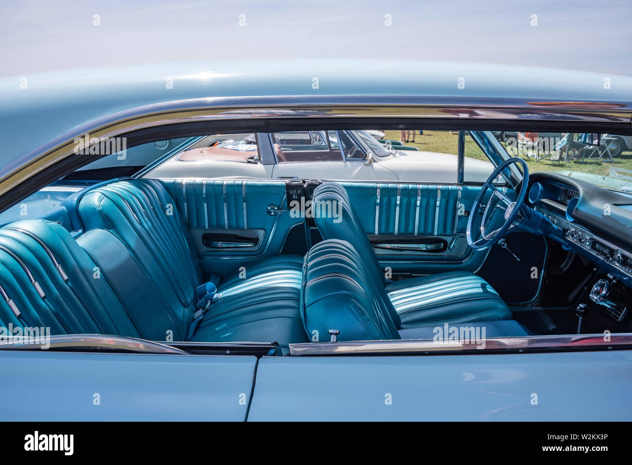 L'intérieur d'un 1963 Ford Galaxie 500 XL au volant, 2018 Festival du patrimoine de Bicester Banque D'Images