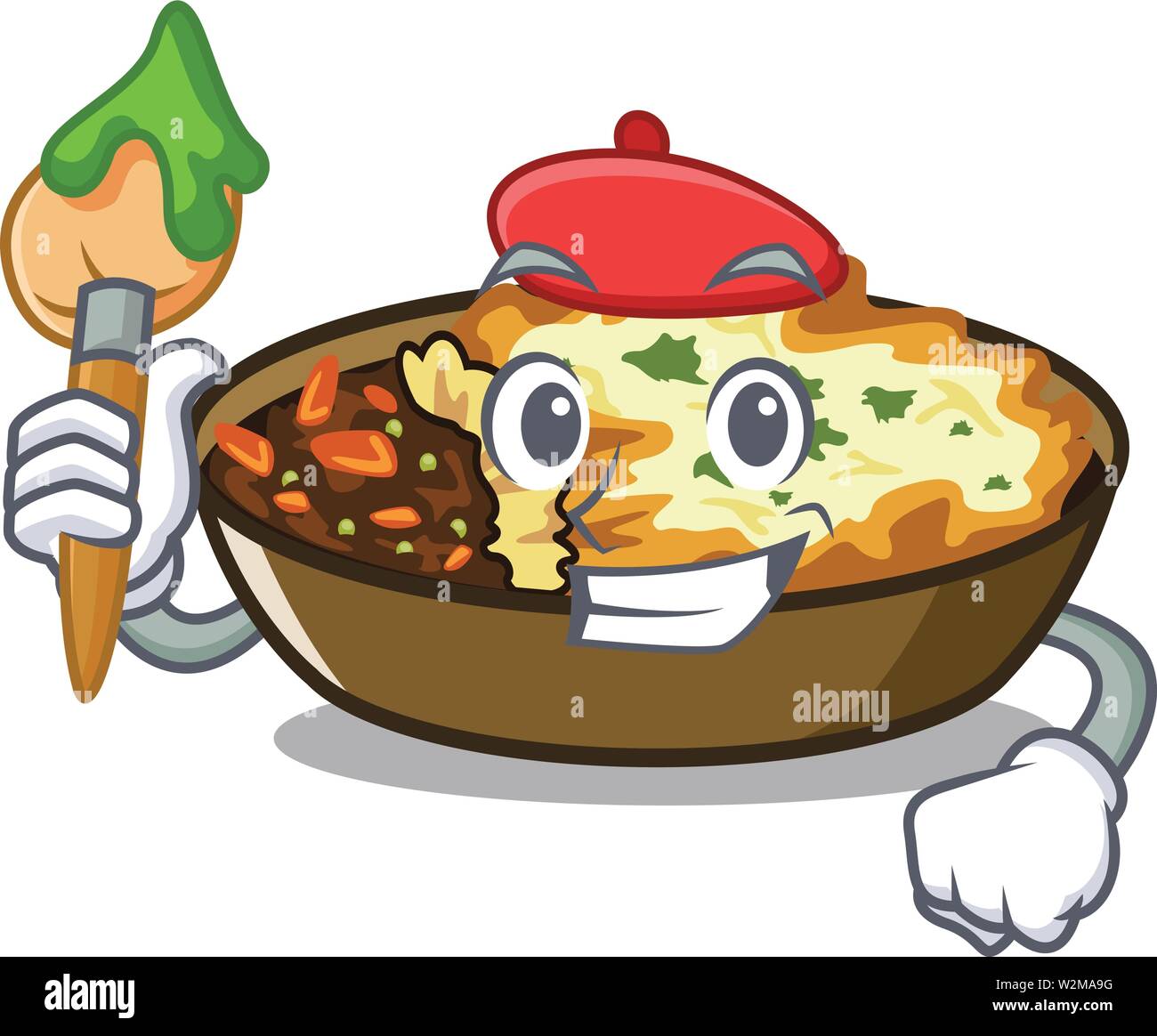 Gratin d'artiste est servi dans des assiettes de caractères Illustration de Vecteur