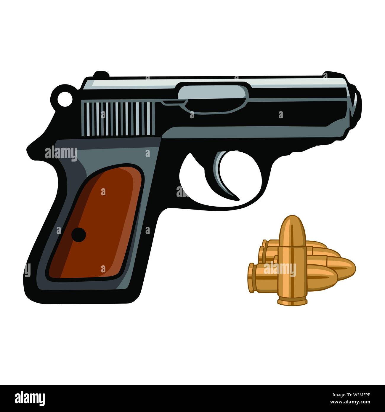 Pistolet pistolet arme de poing tourné avec des puces Vector Illustration Illustration de Vecteur