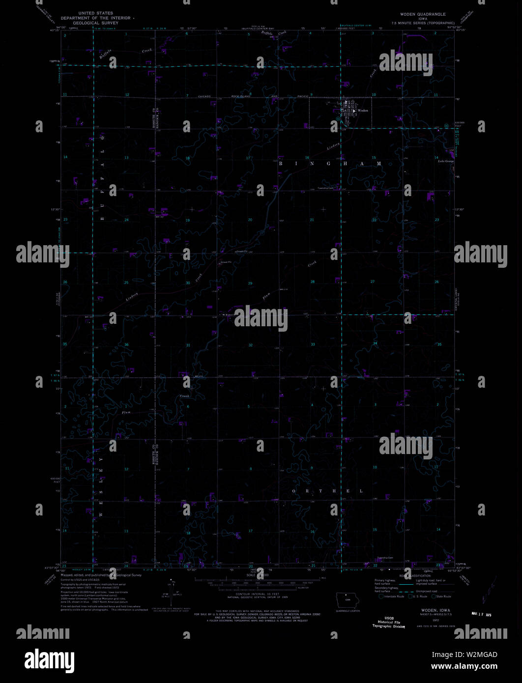 Carte TOPO USGS IOWA IA Woden 1757851972 24000 Restauration inversé Banque D'Images