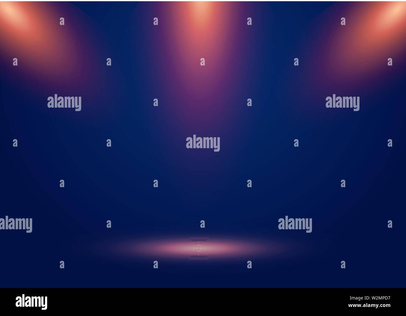 Spectacle de scène bleue avec des projecteurs d'arrière-plan et les rayons orange brillant et effet. Scène vide. Design lumineux. Vector illustration Illustration de Vecteur