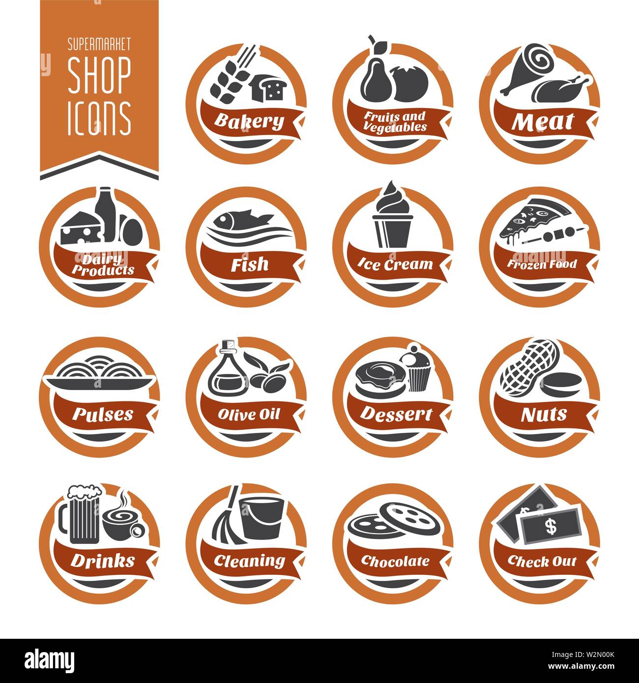 Étagère de supermarché Icon Set Illustration de Vecteur