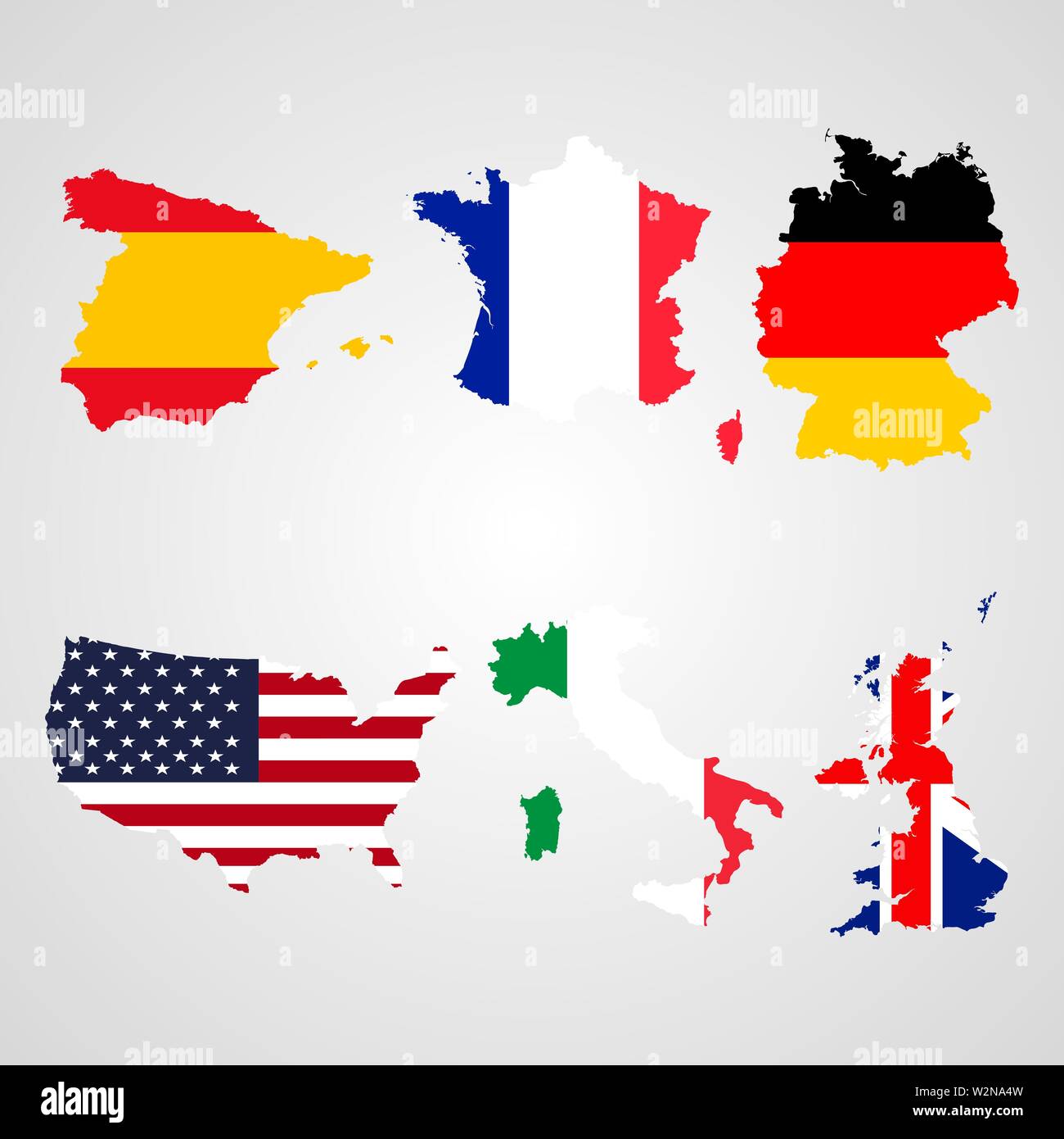 Ensemble de drapeaux carte USA, Italie, Royaume-Uni, Espagne, France, Allemagne Illustration de Vecteur