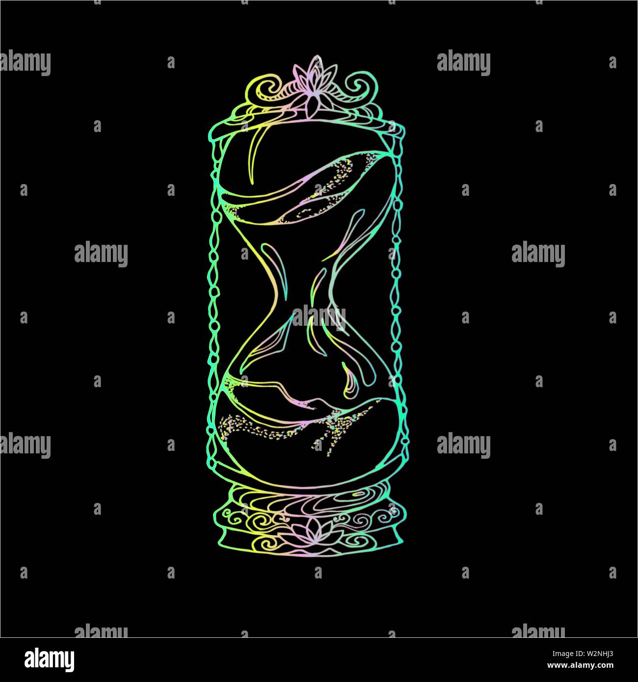 Hourglass Neon illustration dans un style ancien. Idée de tatouage. Illustration de Vecteur