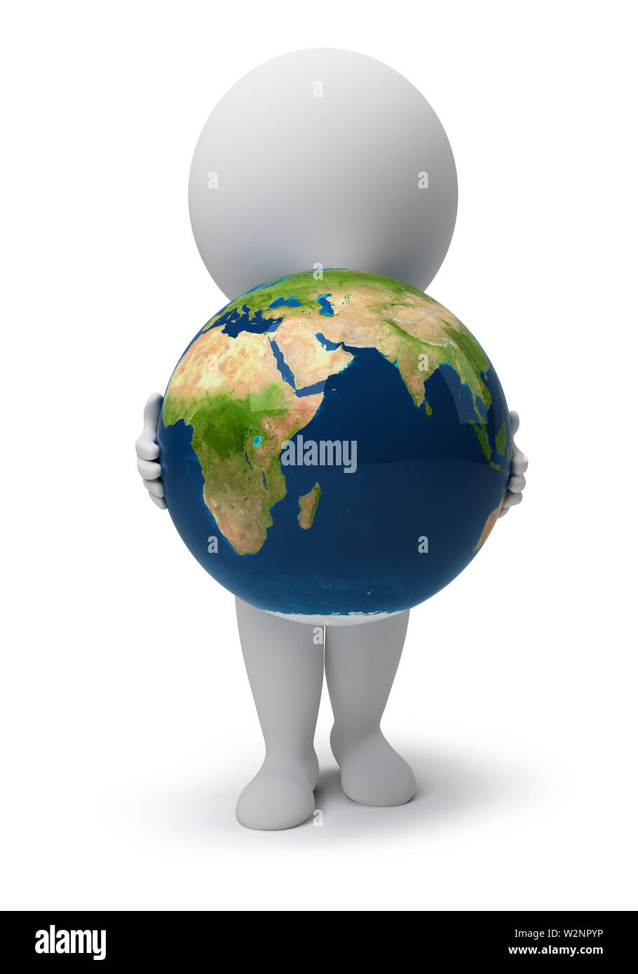 Petites gens avec 3d'une planète la Terre. Image 3d. Isolé sur fond blanc. Banque D'Images