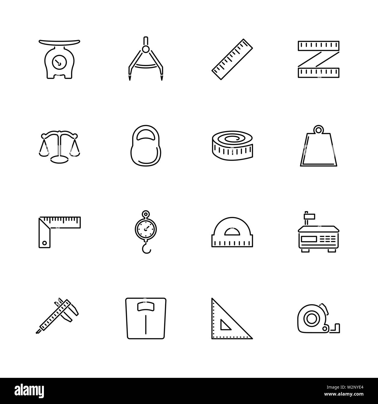 Les règles, les échelles de mesure des contours icons set - symbole noir sur fond blanc. Les règles, les échelles de mesure de la simple illustration symbole - bordée de simplicité Illustration de Vecteur