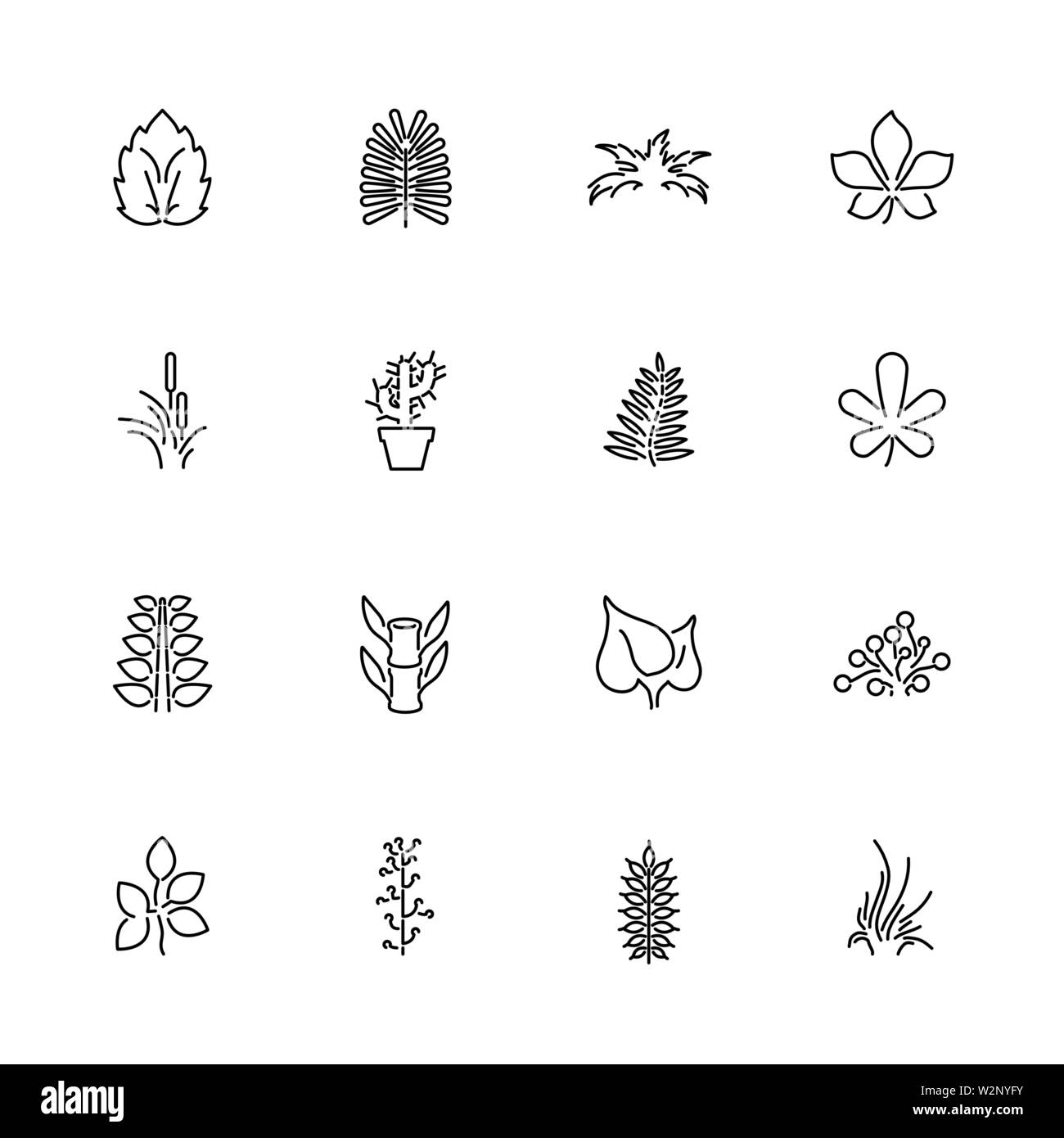 Plantes, feuilles, herbes contours icons set - symbole noir sur fond blanc. Plantes, feuilles, herbes illustration simple symbole - bordée de simplicité signe. Illustration de Vecteur