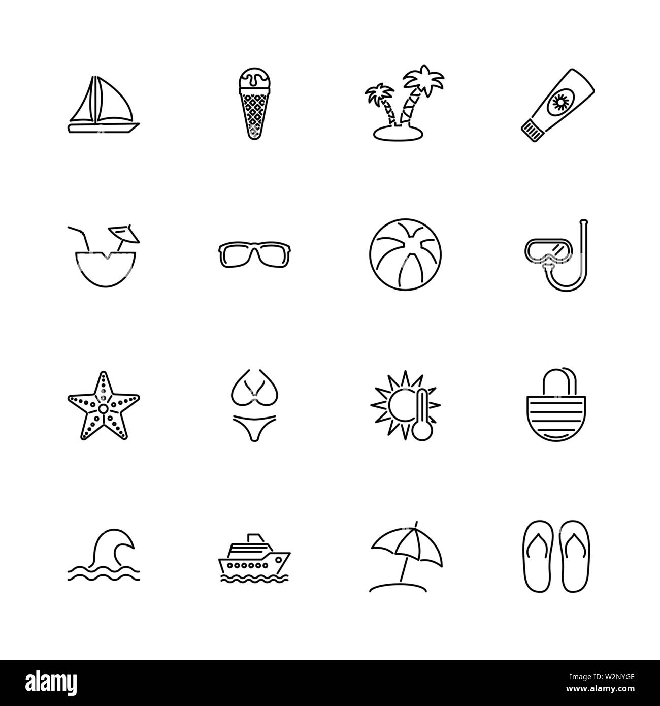 Voyages en mer, les grandes lignes de croisière icons set - symbole noir sur fond blanc. Croisière sur la mer, Voyage Simple Illustration Symbole - bordée de simplicité signe. Télévision V Illustration de Vecteur