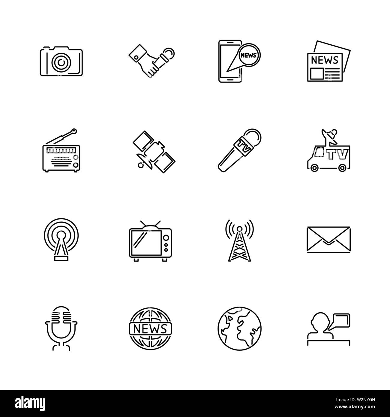 Television News contours icons set - symbole noir sur fond blanc. Television News Illustration Simple Symbole - bordée de simplicité signe. Télévision Vector Illustration de Vecteur