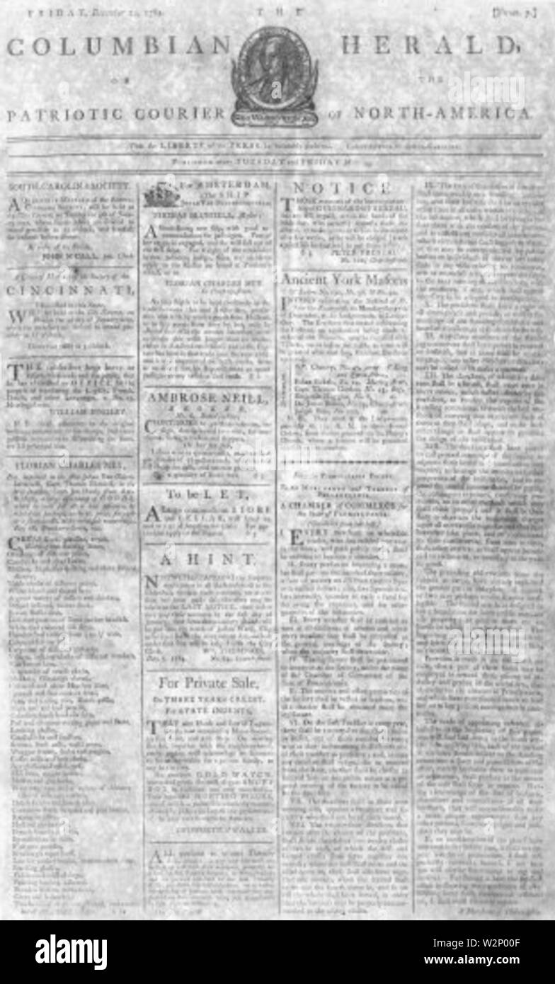1784 Columbian Herald Charleston, Caroline du Sud Déc24 Banque D'Images