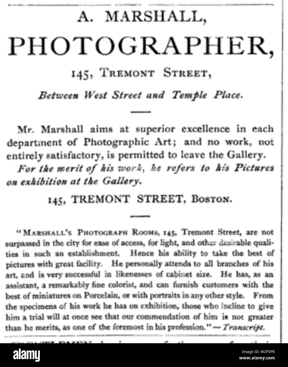 1868 Un photographe Marshall annonce 145 Tremont Street à Boston USA Banque D'Images