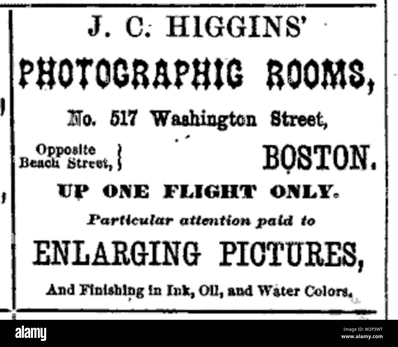Higgins 1868 annonce 517 photographe Washington Street à Boston Banque D'Images