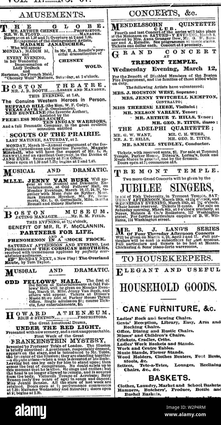 Théâtre 1873 BostonDailyGlobe ads7 mars Banque D'Images