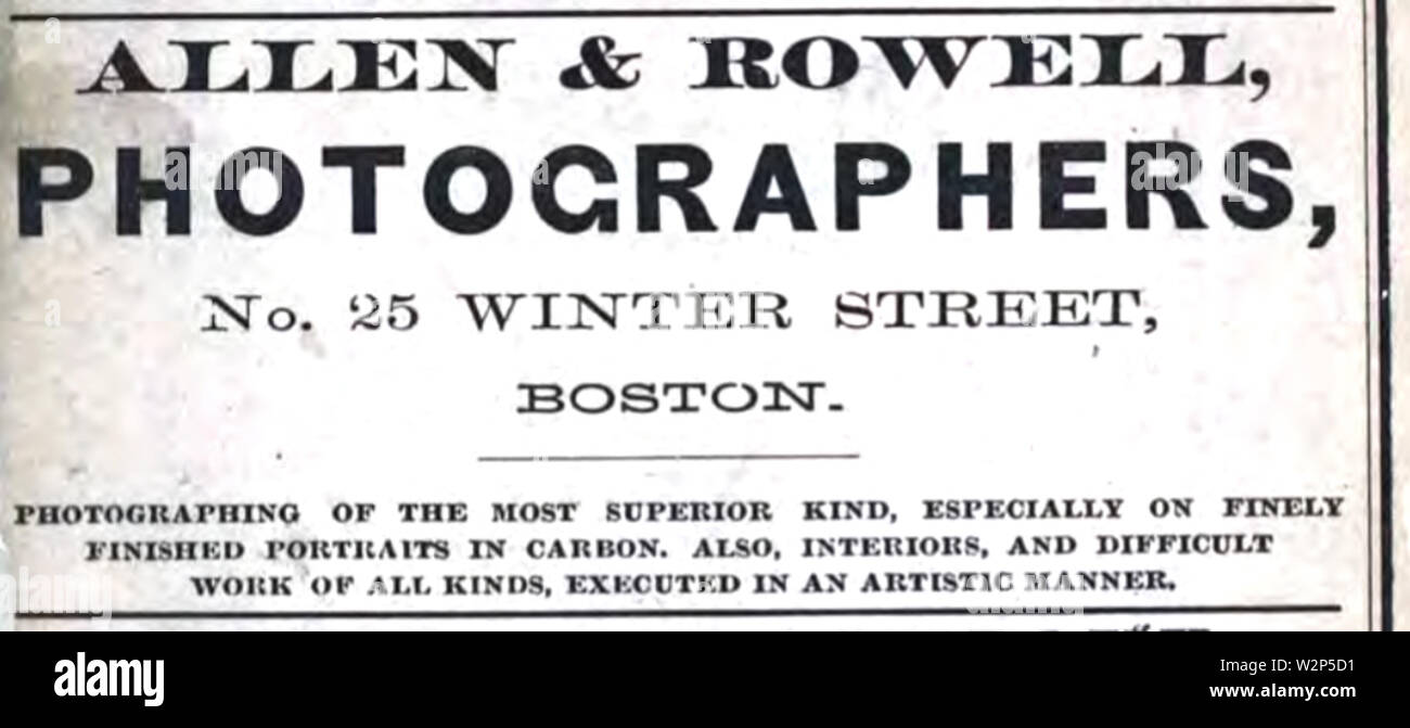 1880 Allen et Rowell annonce photographes 25 rue d'hiver à Boston USA Banque D'Images