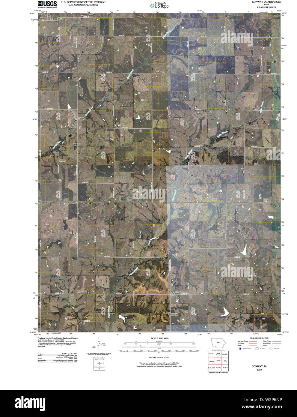 Cartes topographiques USGS IOWA IA Conway 20100422 Restauration TM Banque D'Images