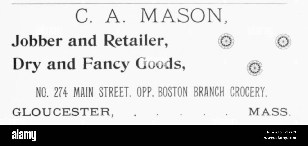 1892 Mason annonce no274 Main Street USA Massachusetts Gloucester Banque D'Images