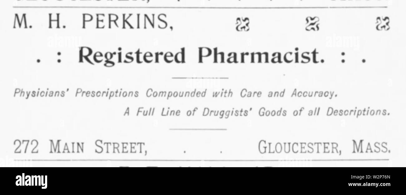 Perkins 1892 annonce no272 Main Street USA Massachusetts Gloucester Banque D'Images