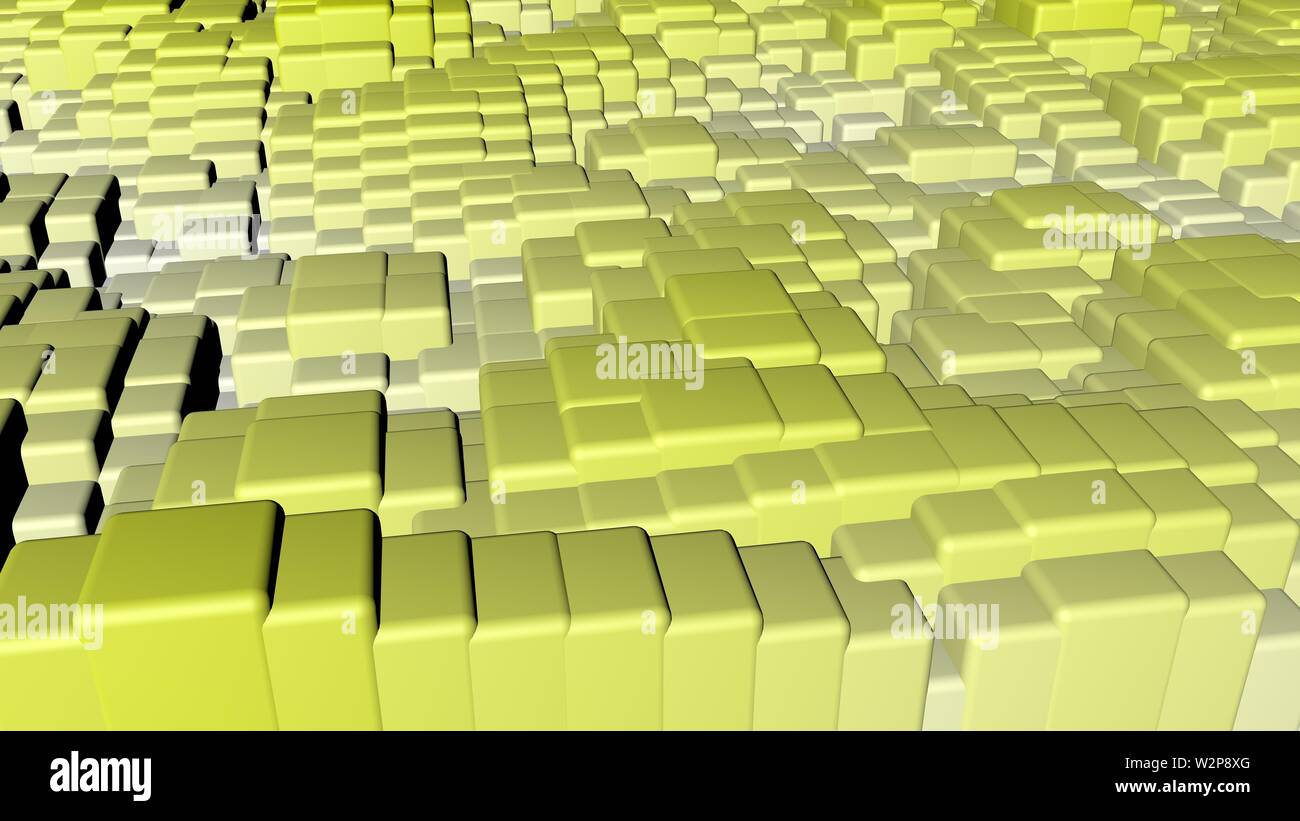 Bright colorful, dynamique et brillant carrés pleins flottant dans un contexte de forme ondulée. Arrière-plan de rendu 3D carrés ondulés colorés Banque D'Images