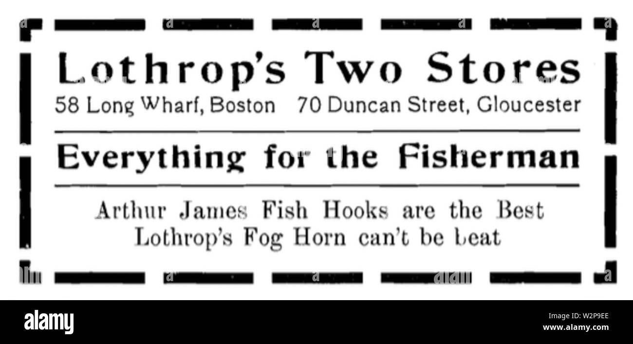 Annonce Lothrops 1910 Gloucester Massachusetts USA Banque D'Images