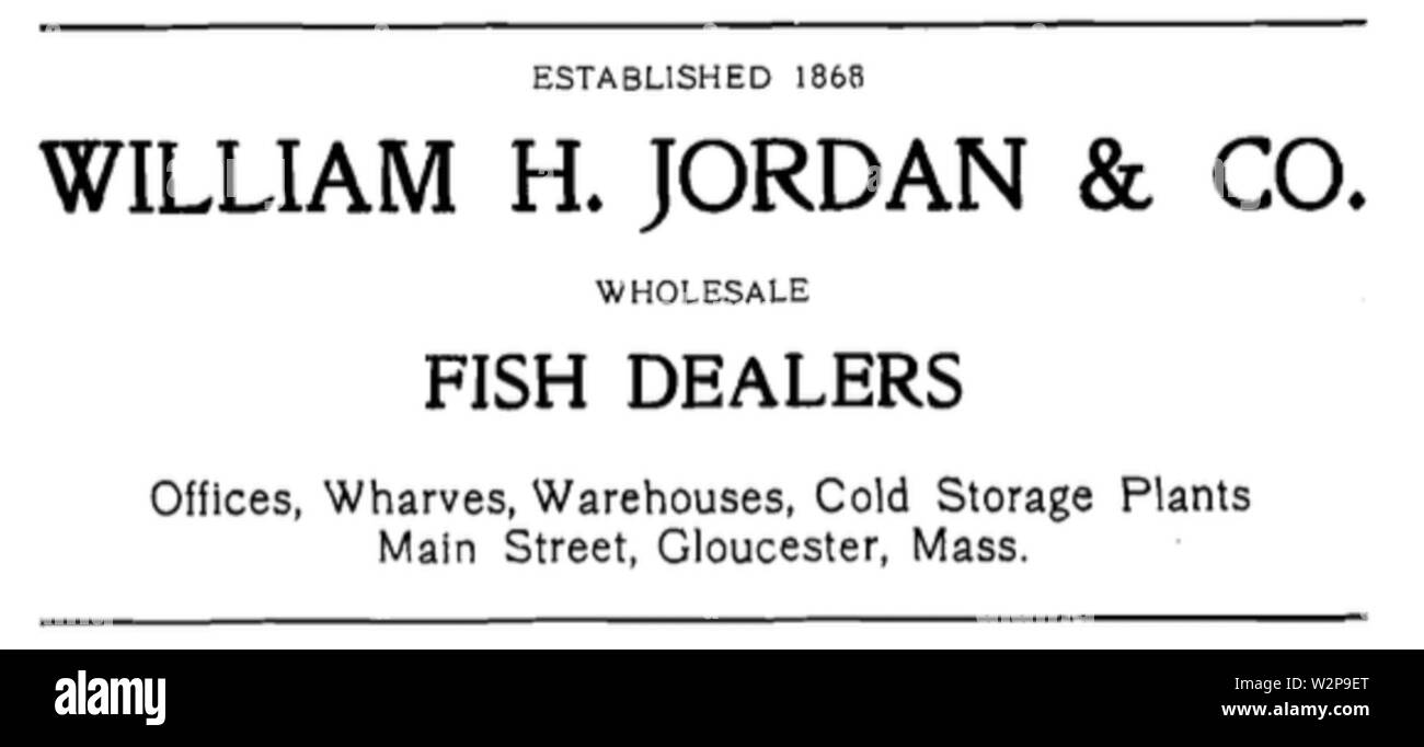 1910 Jordan annonce Gloucester Massachusetts USA Banque D'Images