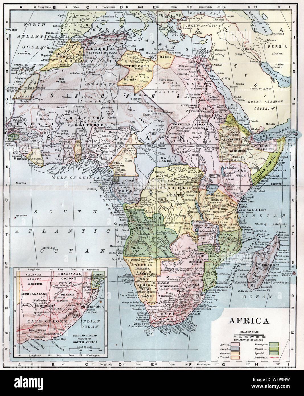 1910 Carte de l'Afrique Banque D'Images