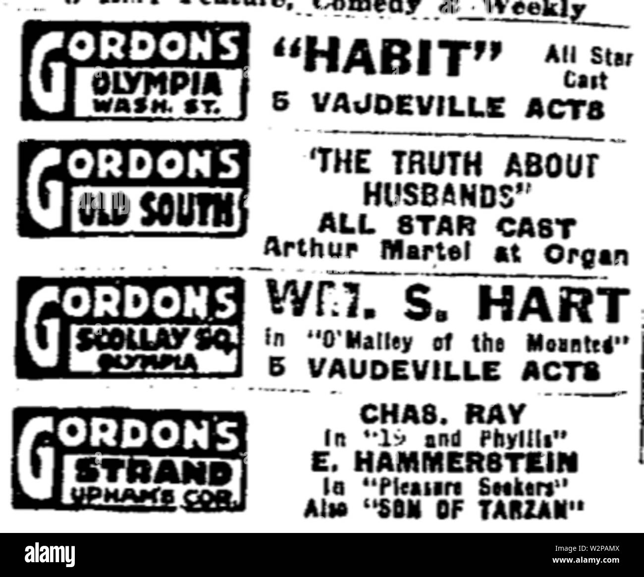 1921 Gordons cinémas BostonGlobe 31mars Banque D'Images