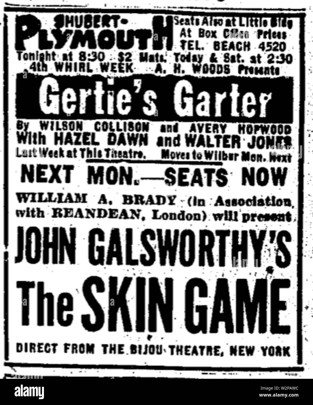 1921 Plymouth theatre BostonGlobe 31mars Banque D'Images