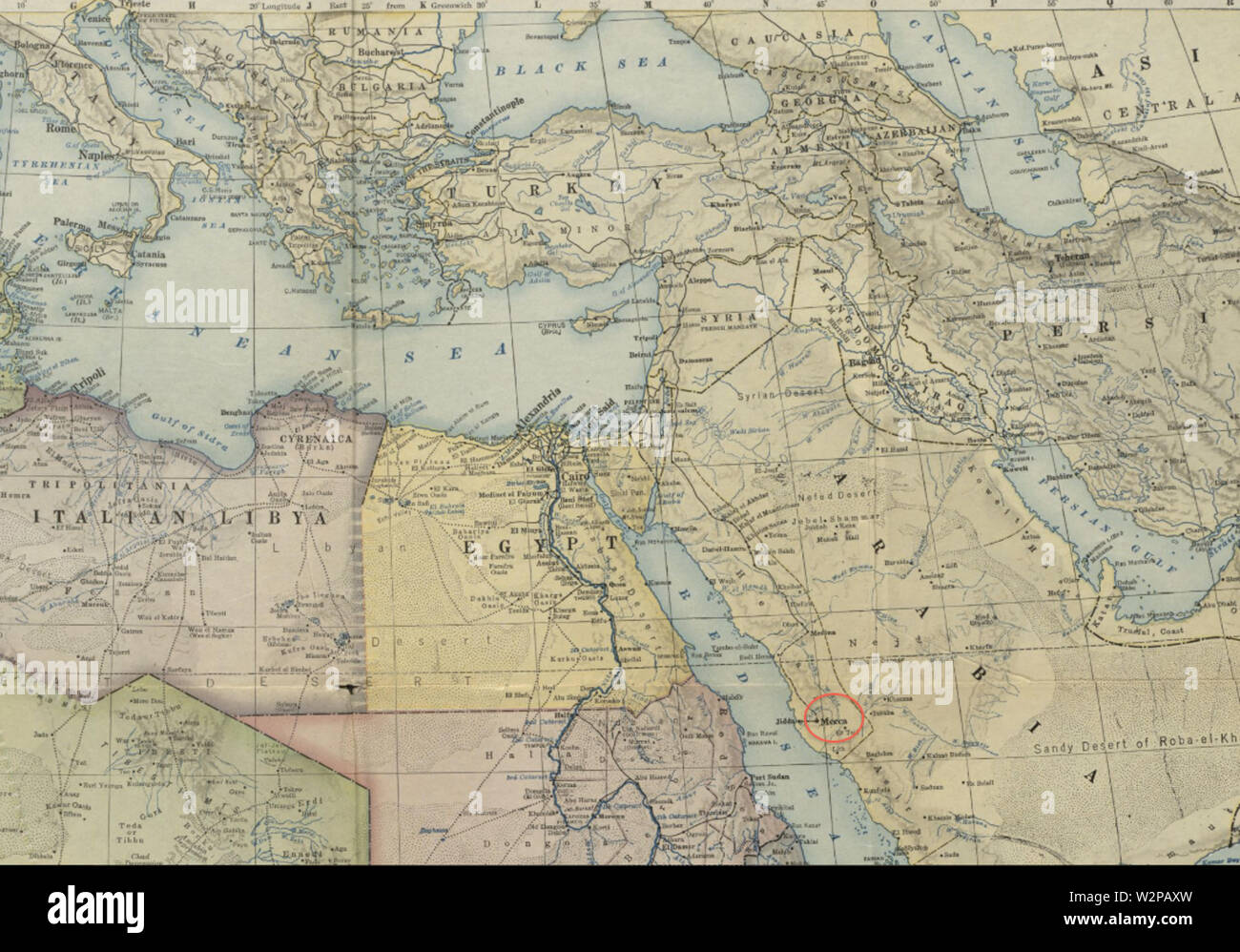 La Mecque 1922 Détail Carte de l'Afrique et des parties adjacentes de l'Europe et l'Asie par US National Geographic Society le BPL m0612013 Banque D'Images