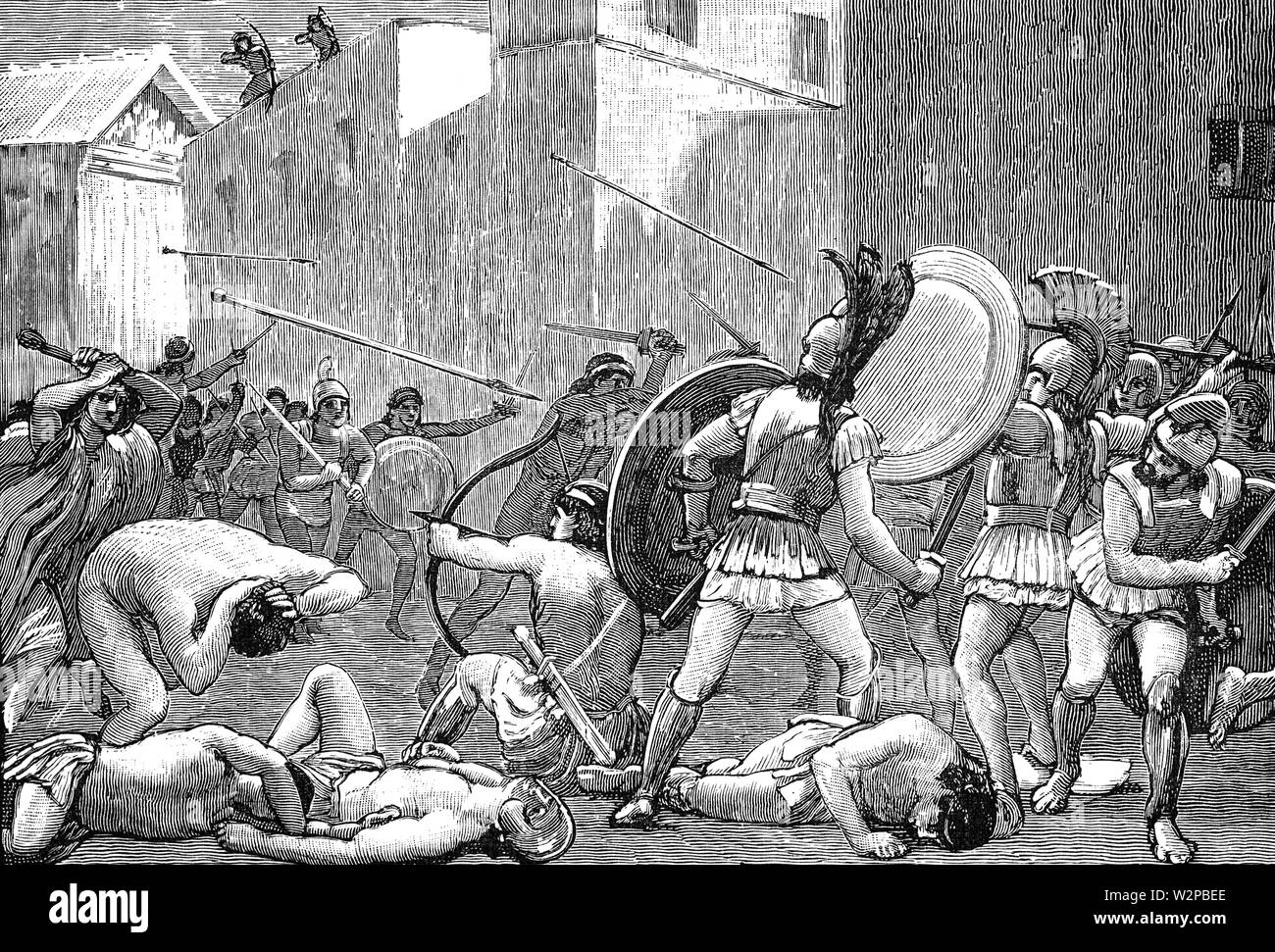 Le siège de Sparte qui a eu lieu en 272 BC et entre l'Épire, menée par le roi Pyrrhus, (297-272 av. J.-C.) et une alliance composée de Sparte, sous le commandement du roi Areus I (r. 309-265 av. J.-C.) et son héritier, Acrotatus et Medon. La bataille fut livrée à Sparte et terminé dans un Spartan-Macedonian la victoire. Banque D'Images