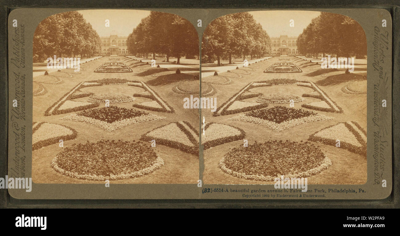 Un beau jardin avenue à Fairmount Park, Philadelphie, PA, à partir de Robert N Dennis collection de vues stéréoscopiques Banque D'Images