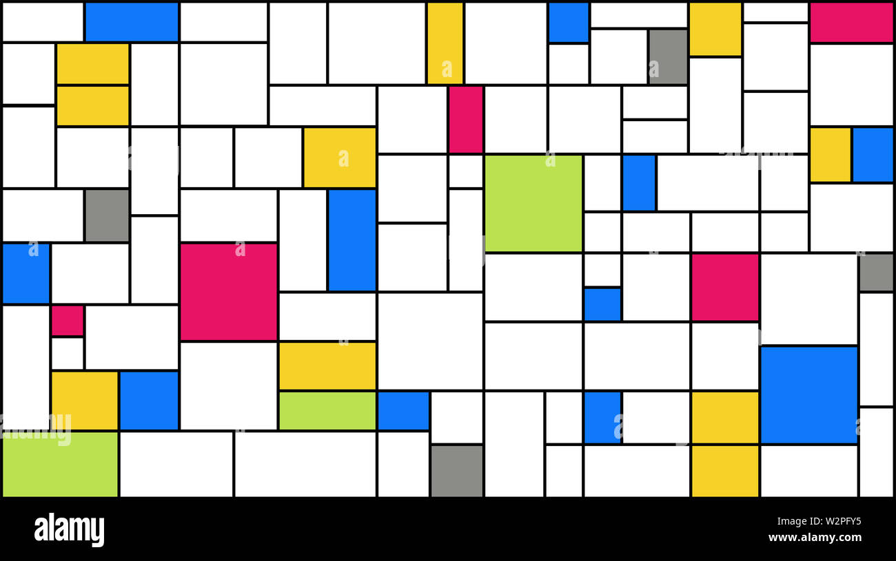 Neoplasticism (Piet Mondrian) motif d'imitation avec 2019 couleurs tendances. Texture de fond de grande taille. Banque D'Images