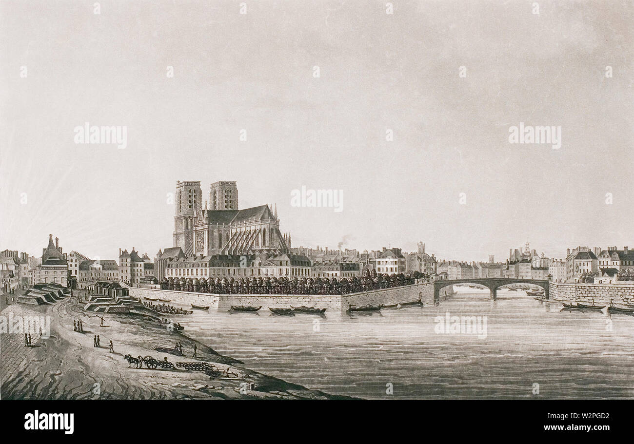 Damame-Demartrais Michel-François. Archevêché. Vue sur la cathédrale Notre Dame, Paris, France. 19e siècle Banque D'Images