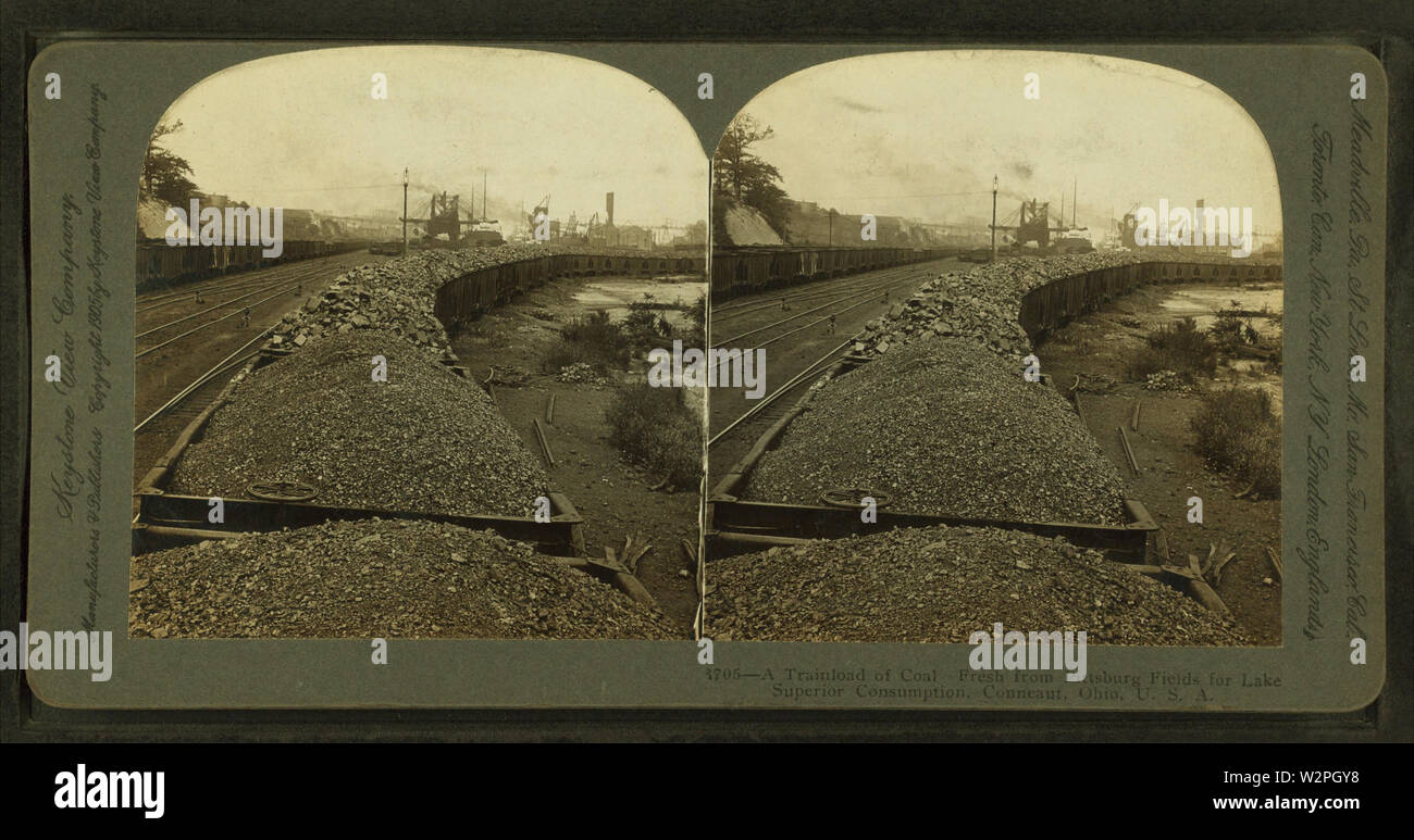 Un train de charbon des mines de charbon de Pittsburg pour le lac Supérieur, les ports par Keystone View Company Banque D'Images