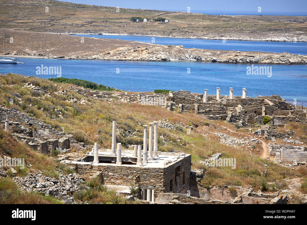 Mykonos, ˈMikonos île grecque, partie des Cyclades, Grèce, Delos, historiques et des vestiges archéologiques Banque D'Images
