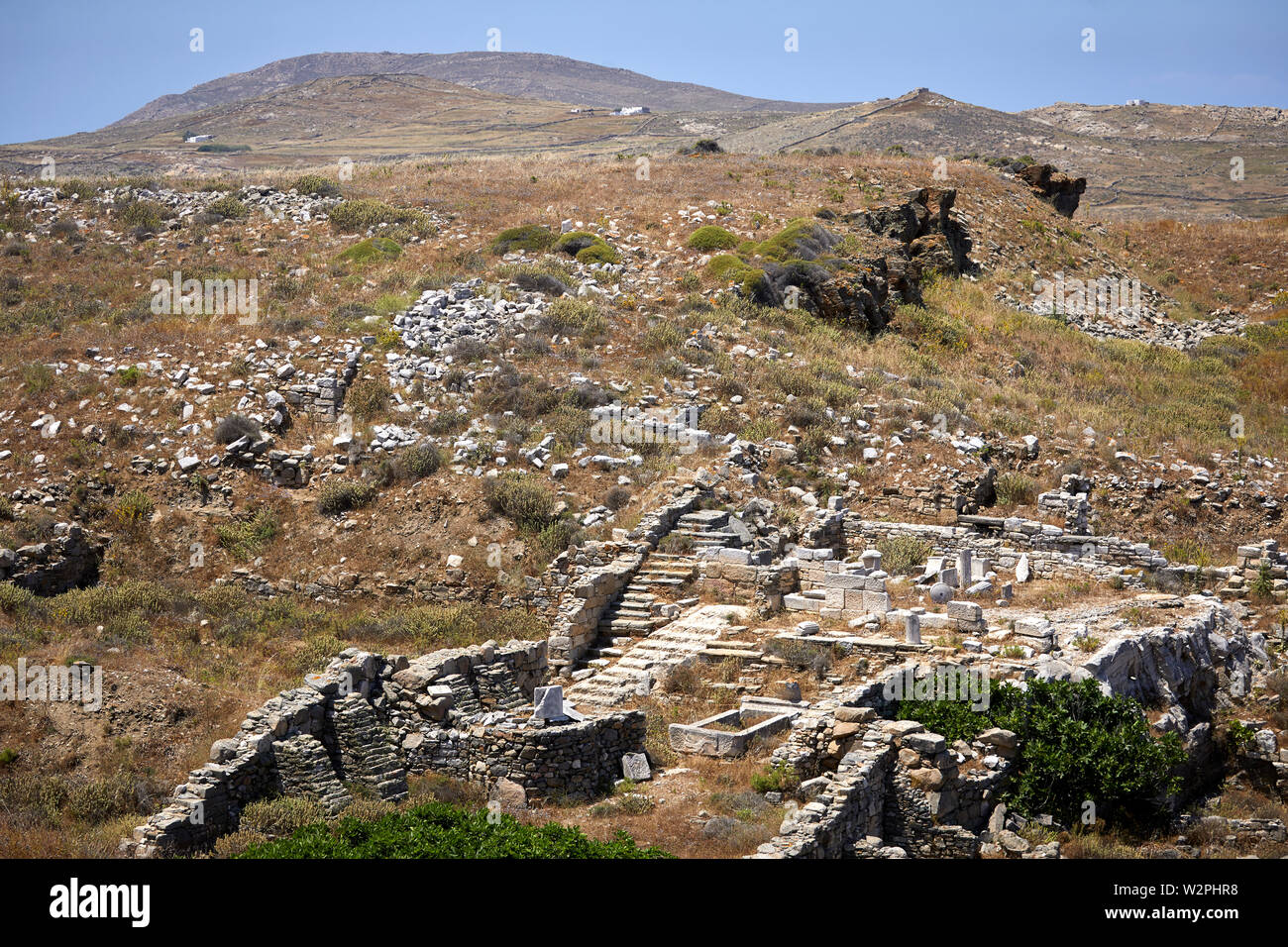 Mykonos, ˈMikonos île grecque, partie des Cyclades, Grèce, Delos, historiques et des vestiges archéologiques Banque D'Images