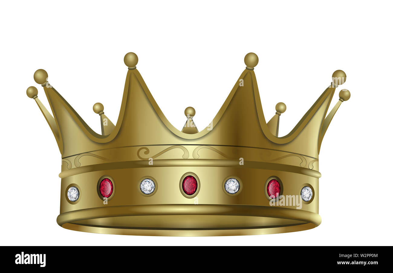 Couronne en or isolé avec rubis et brillants vector Banque D'Images