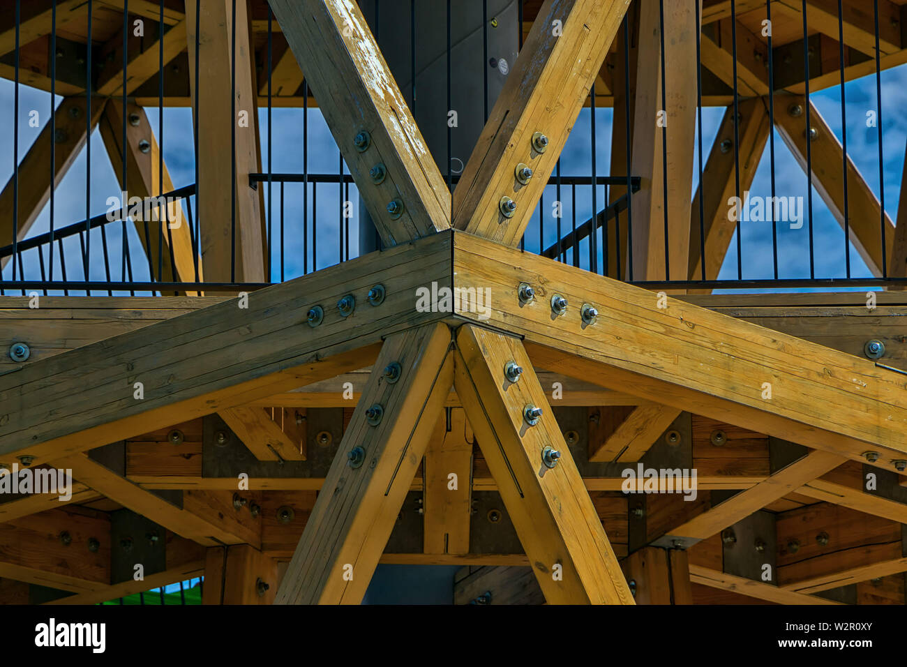 Détail d'un gazebo en bois, tour de perspective Banque D'Images