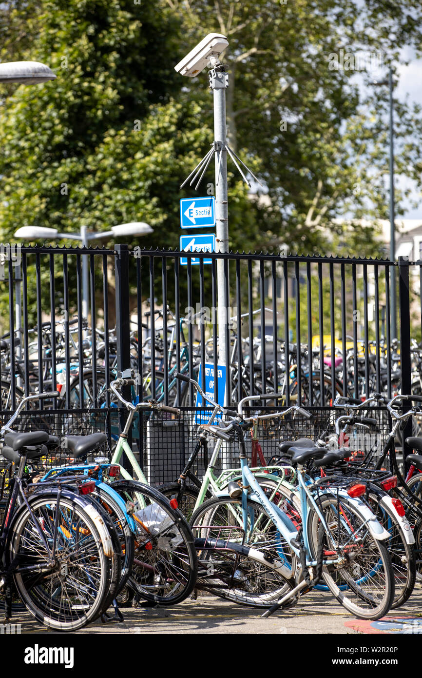 Utrecht, aux Pays-Bas, la circulation des bicyclettes dans le centre-ville, 60  % des citoyens d'Utrecht voyage en vélo dans la ville, la surveillance vidéo à la location par Banque D'Images