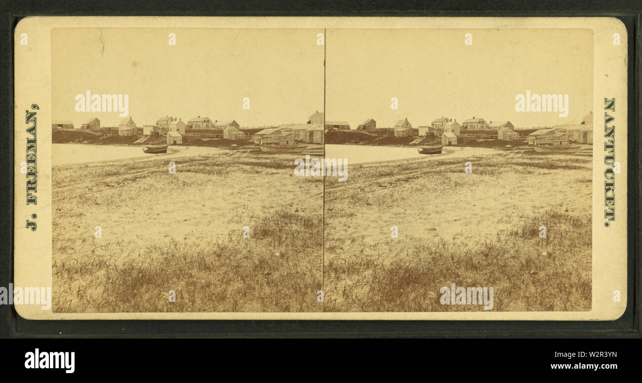 Vue de la plage avec des maisons au loin, par Freeman, J (Josias) Banque D'Images